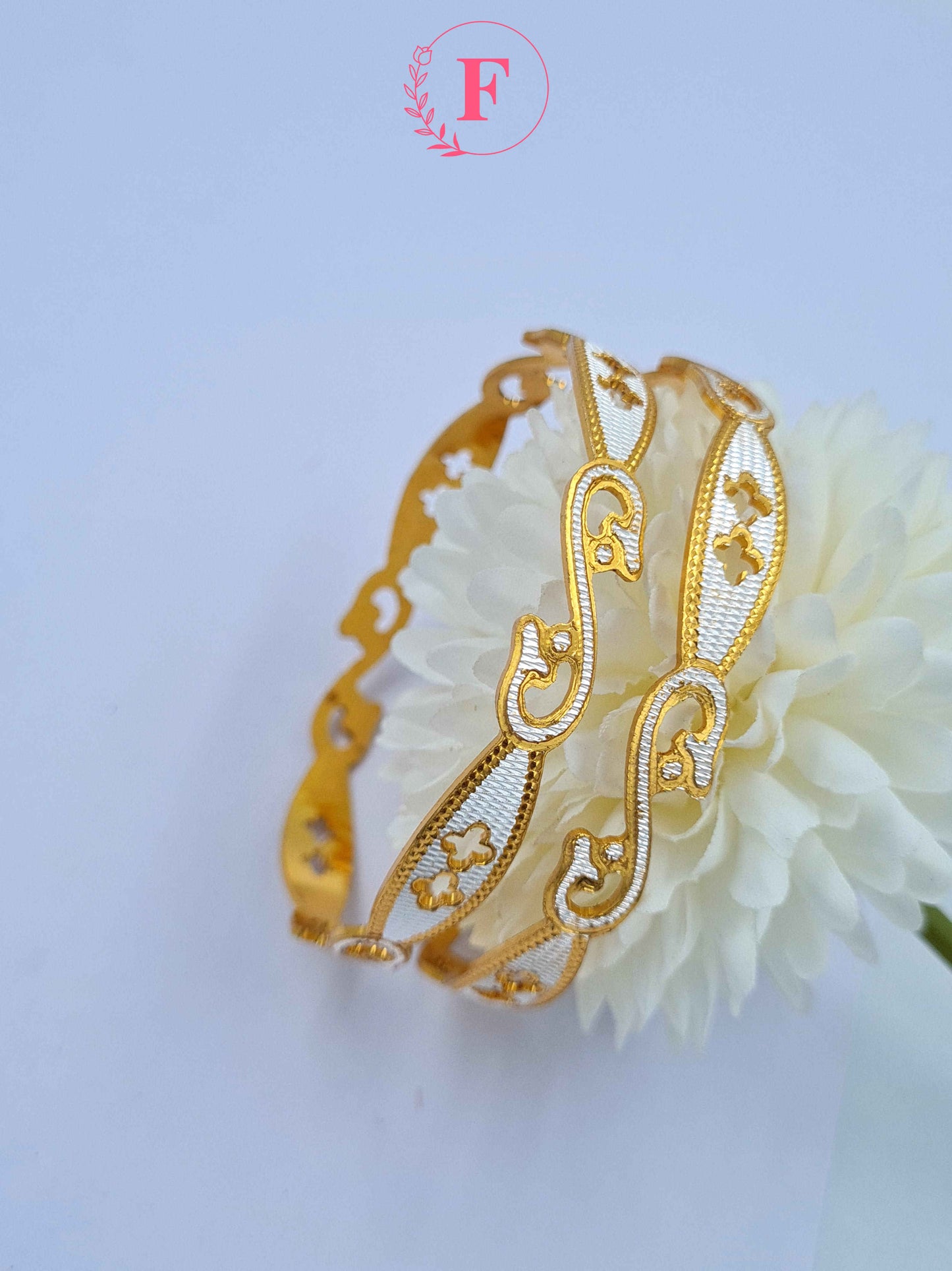 Designer Bangles With Silver and Golden Two Tone Work