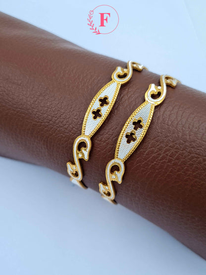 Designer Bangles With Silver and Golden Two Tone Work