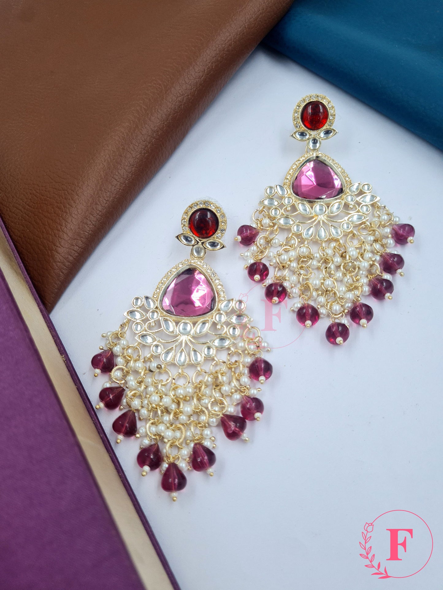 Beautiful Kundan Pearl Earring With Multiple Color Options