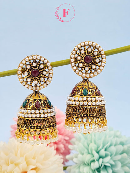 Box of 5 Big and Small Jhumka Earrings With Free Surprise Gift