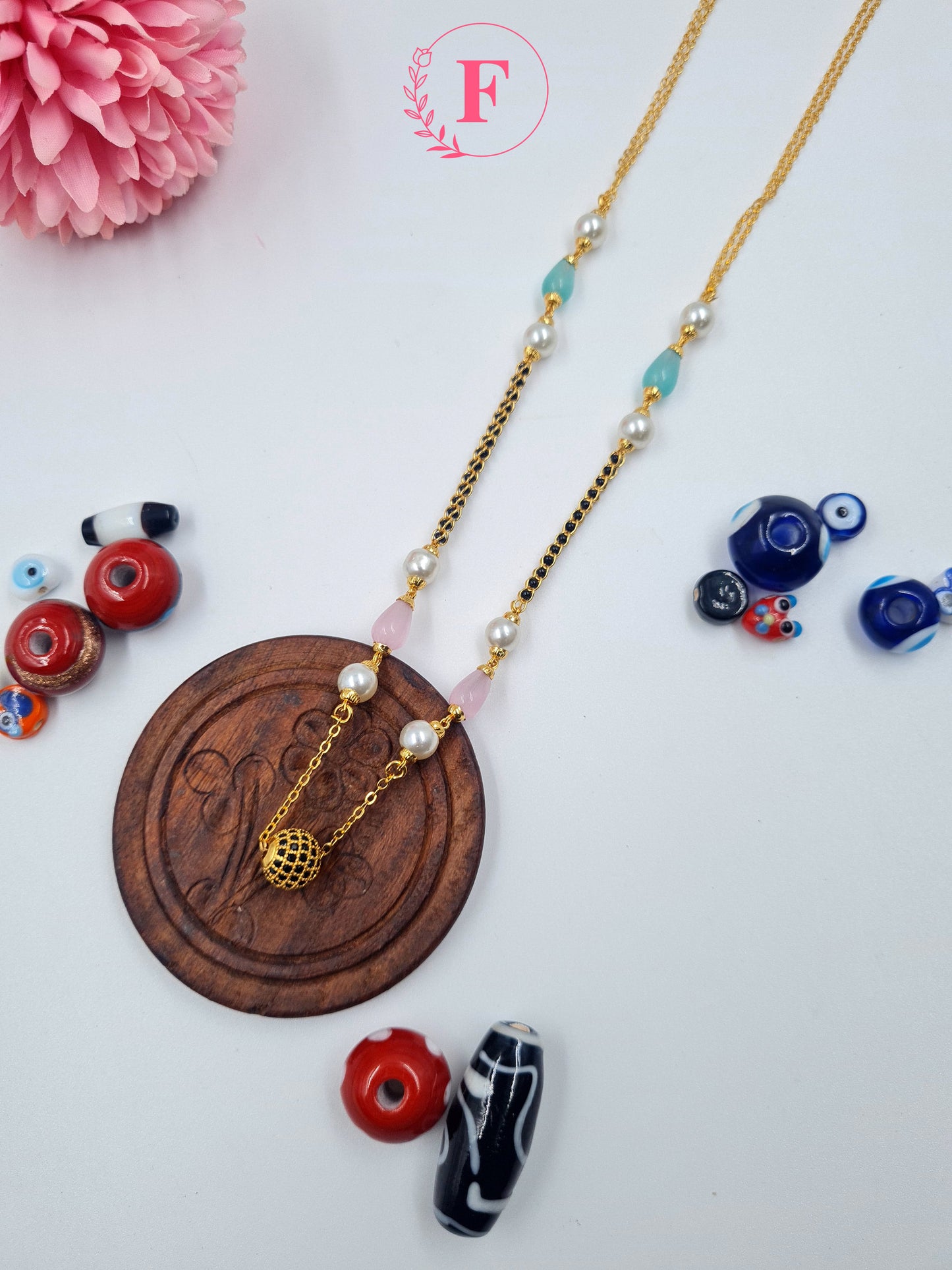 Gorgeous Monalisa Stone Mala with Pearl Embellishments with Free Surprise Gift